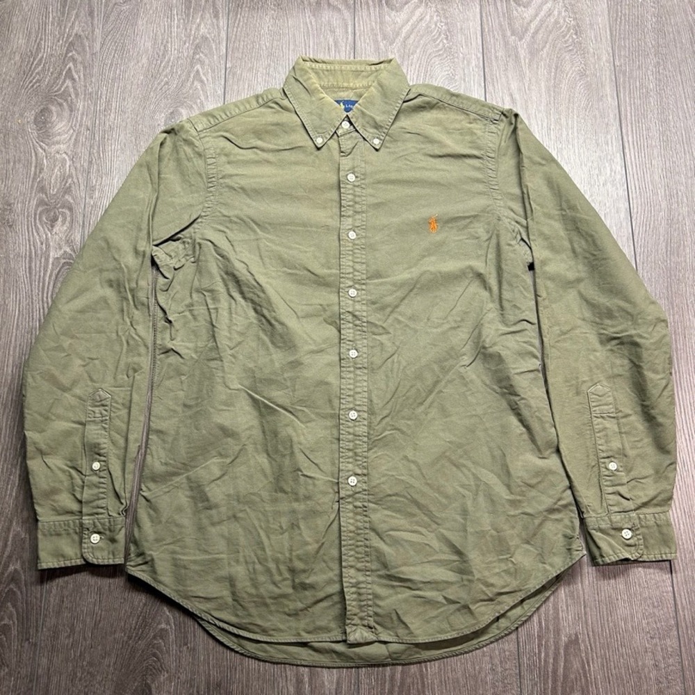 Polo Ralph Lauren Mens Medium Olive Green Long Sleeve Button Down Cotton Shirt